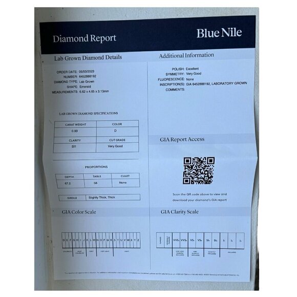 0.93kt LAB-GROWN DIAMOND Engagement Ring Solitaire Emerald Blue Nile 14k GOLD - Picture 9 of 11